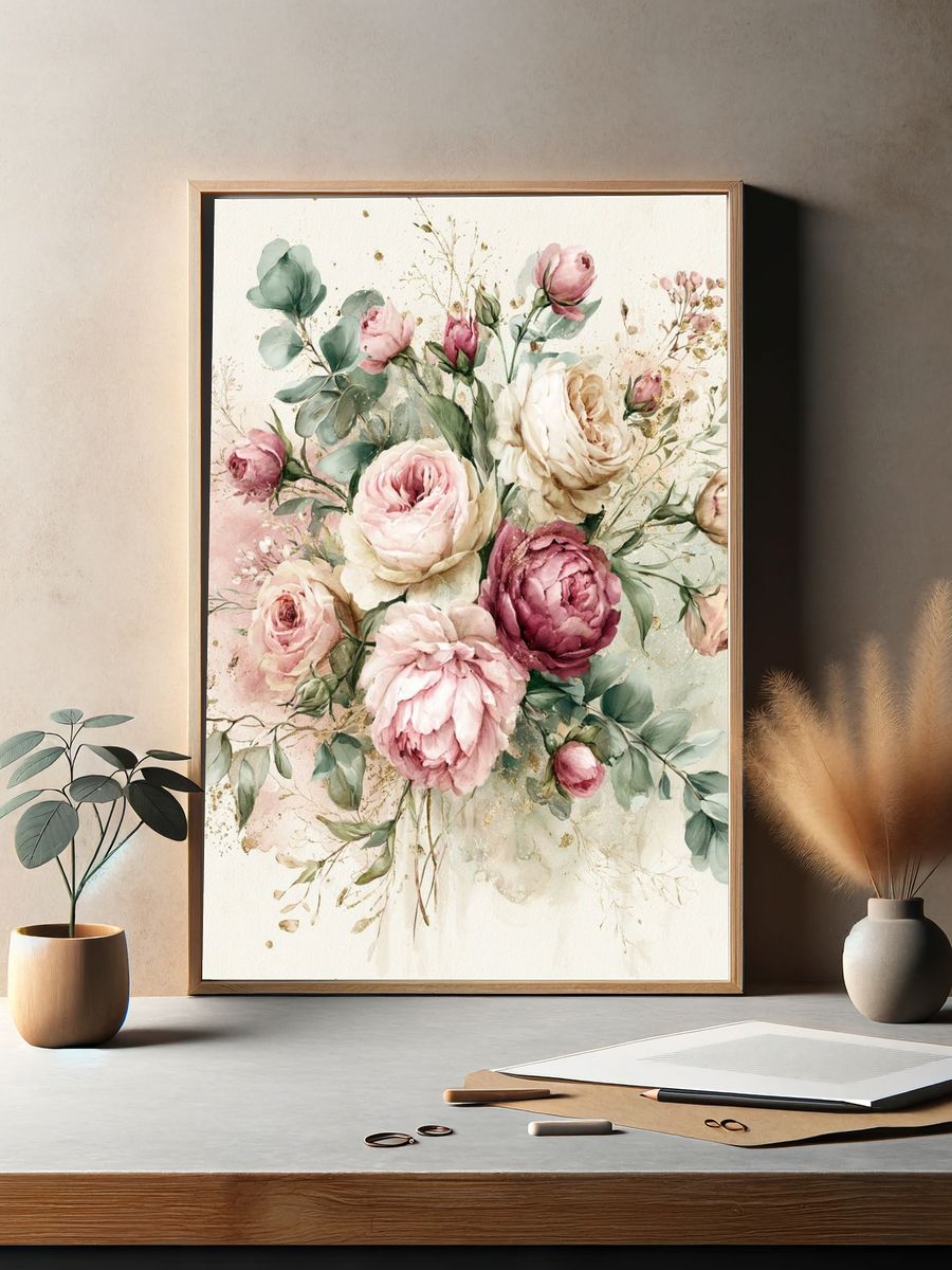 Blush Peony Bouquet Botanical Print. — room view 2