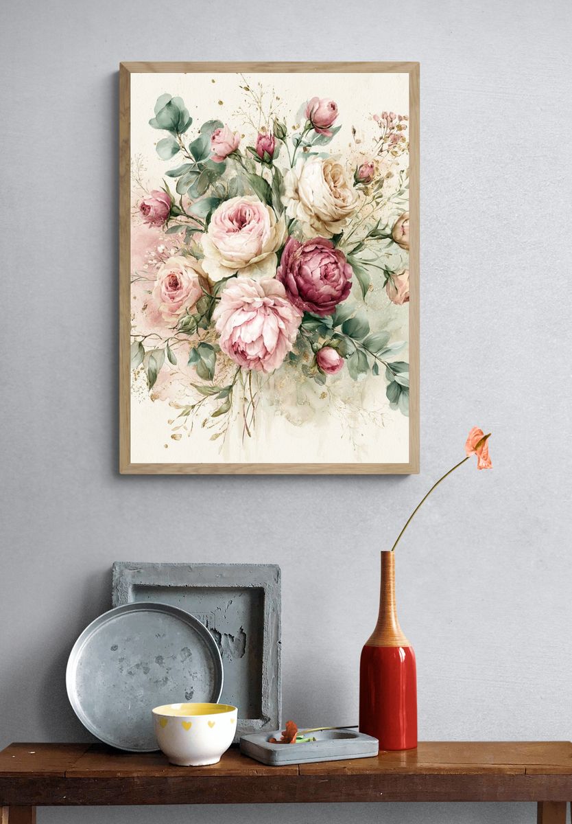 Blush Peony Bouquet Botanical Print. — room view 3