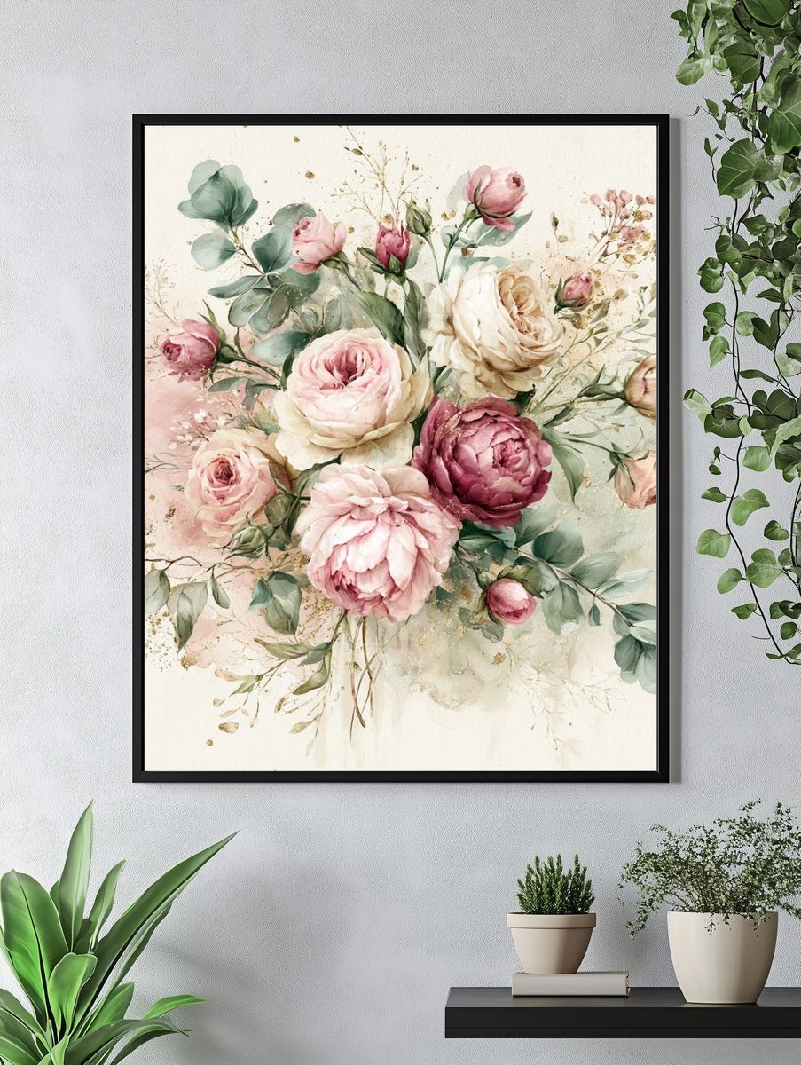 Blush Peony Bouquet Botanical Print. — room view 4
