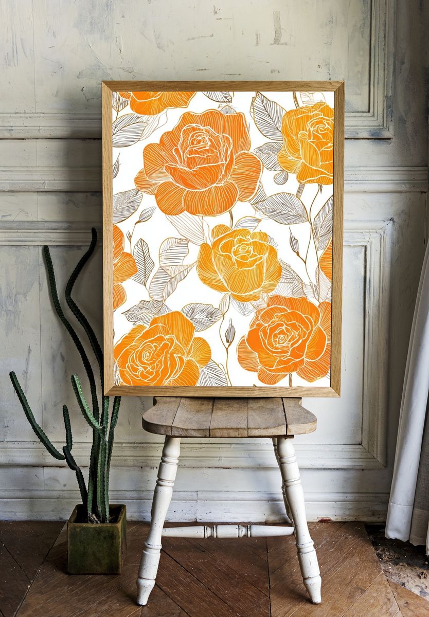 Orange Rose Floral Illustration Poster room preview