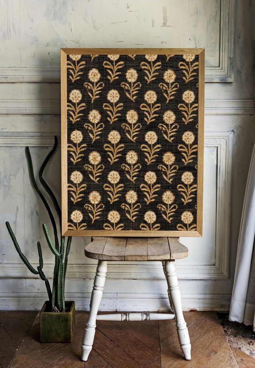 Floral Block Print Pattern Poster. — room view 1