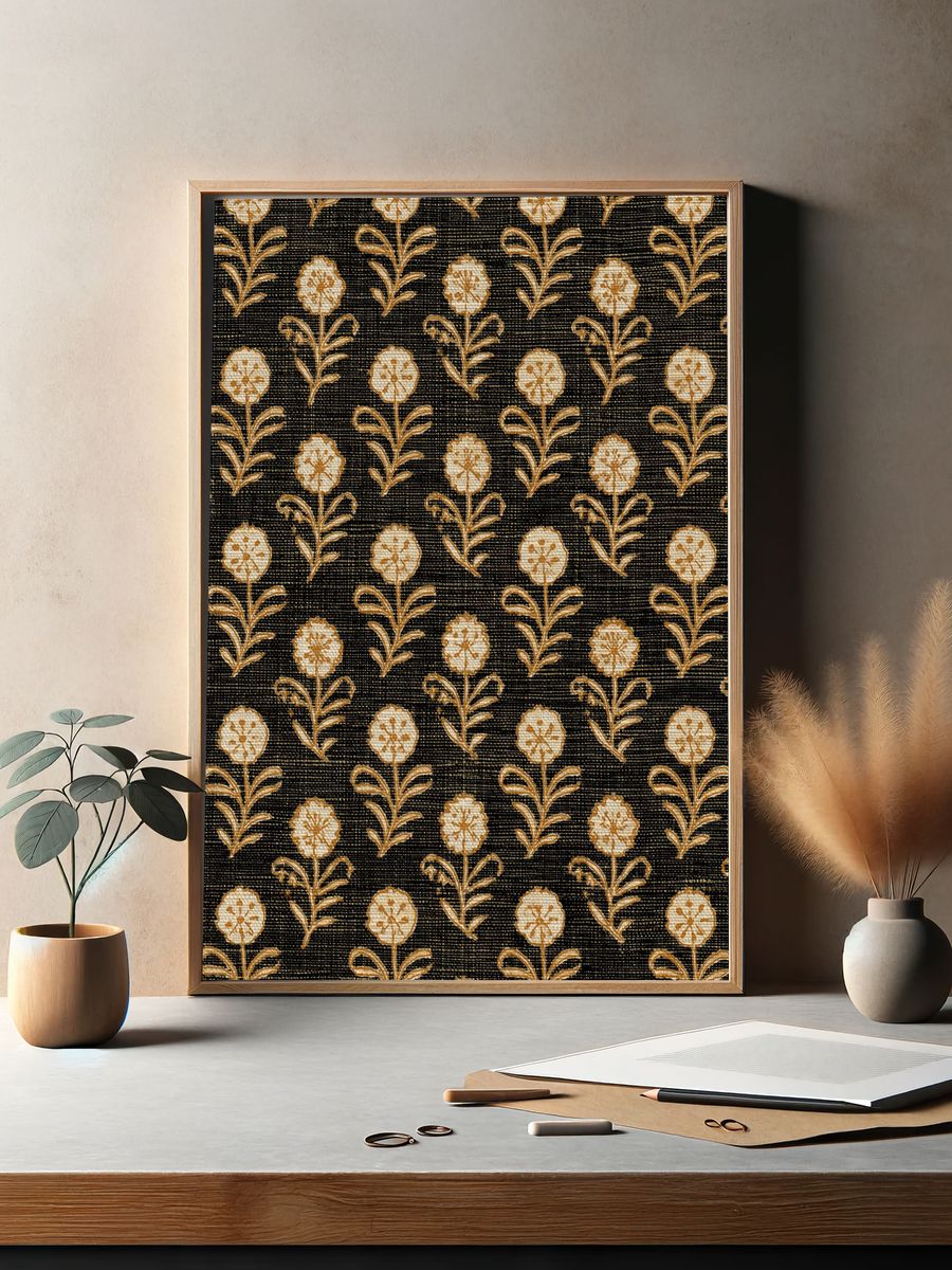 Floral Block Print Pattern Poster. — room view 2