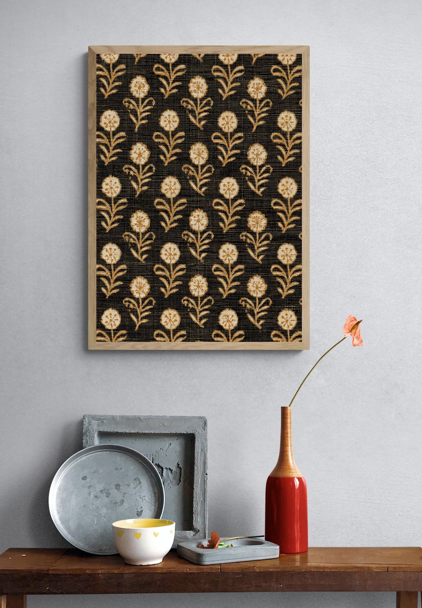 Floral Block Print Pattern Poster. — room view 3