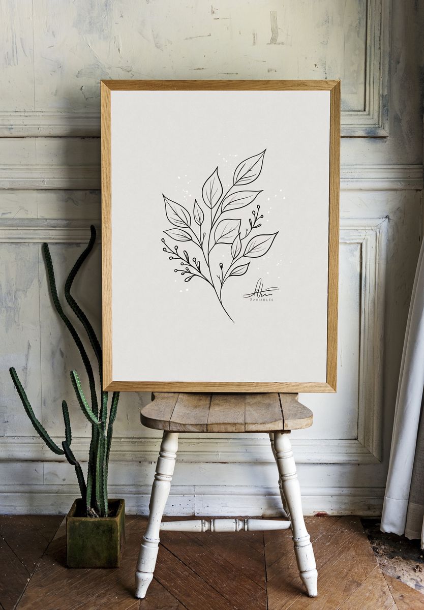 Minimal Leaf Line Art Poster. — room view 1