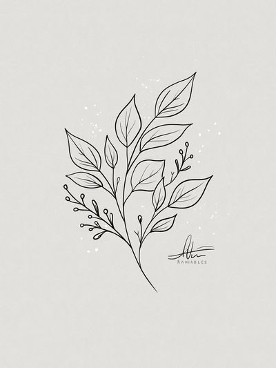 Minimal Leaf Line Art Poster.