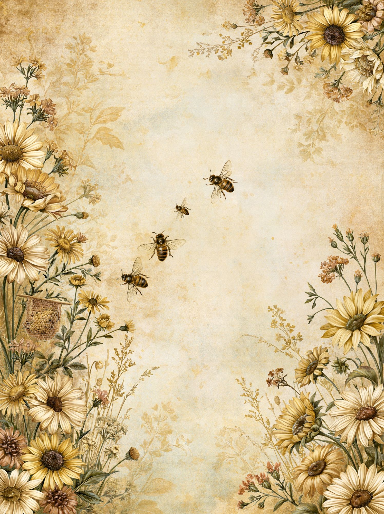 Sunflower Bees Botanical Poster. poster — botanical art