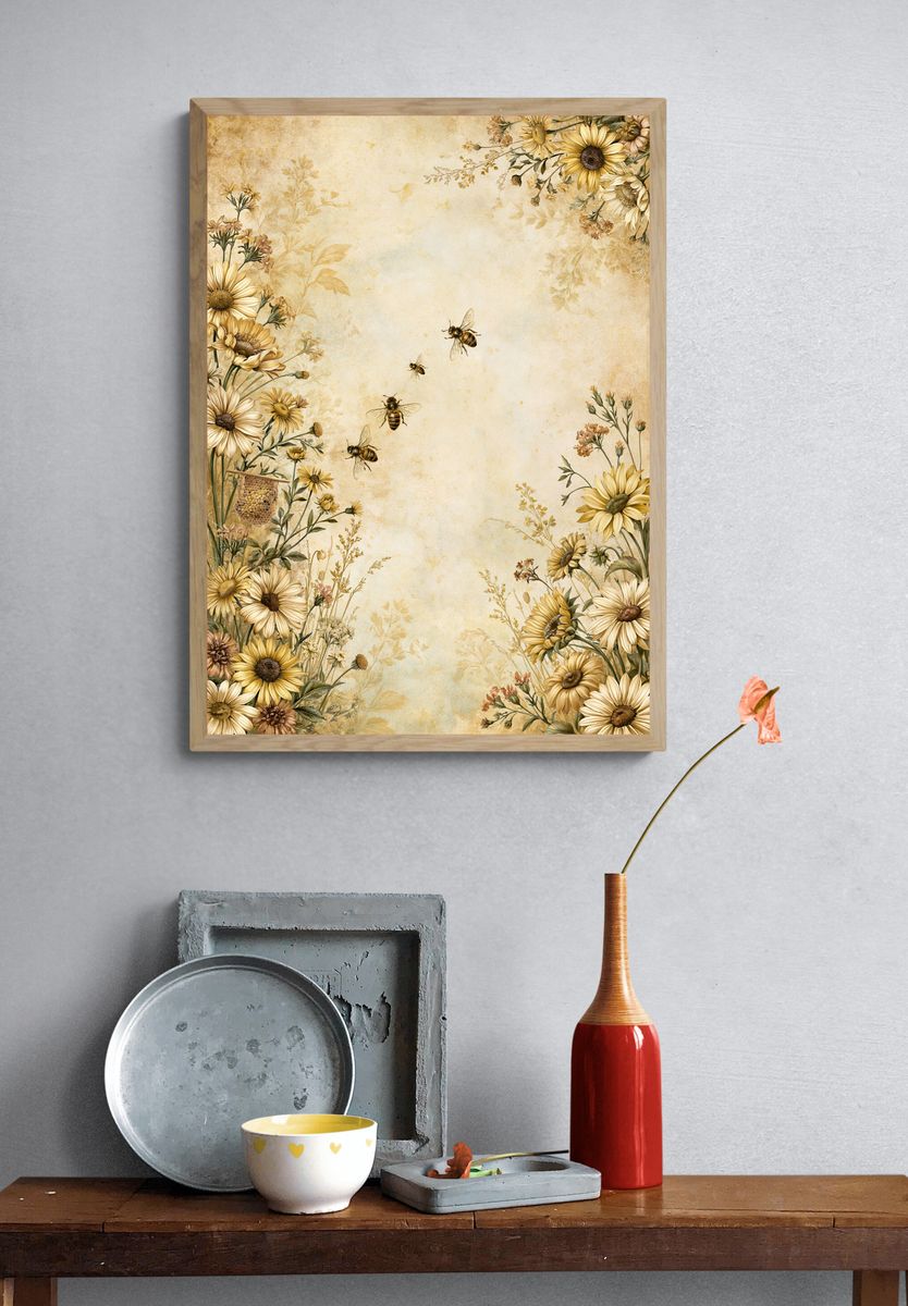 Sunflower Bees Botanical Poster. — room view 3