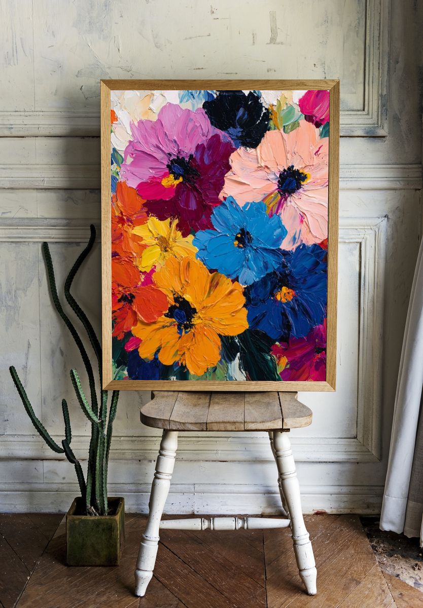 Vibrant Floral Impasto Poster room preview