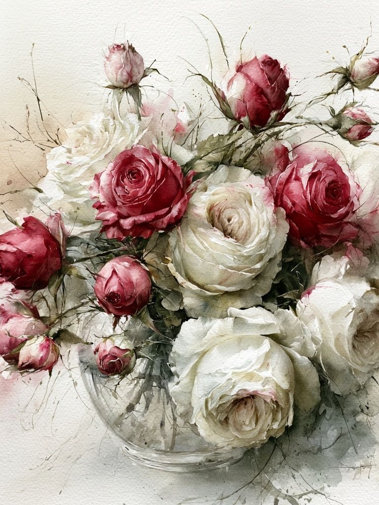 Romantic Roses Watercolor Print. poster — botanical art