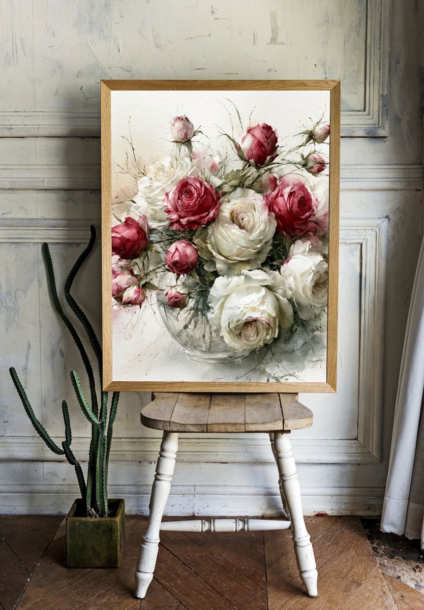 Romantic Roses Watercolor Print. — room view 1