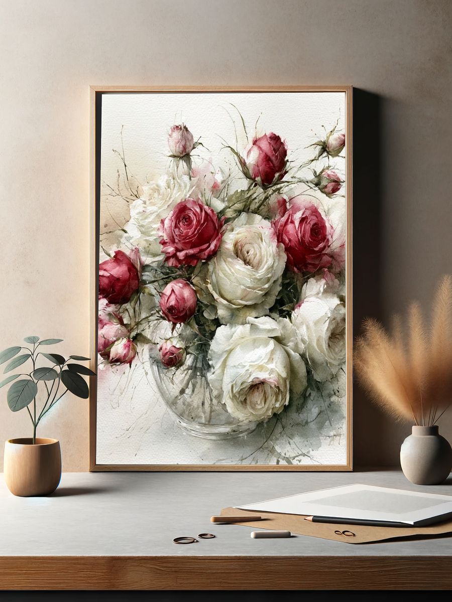 Romantic Roses Watercolor Print. — room view 2