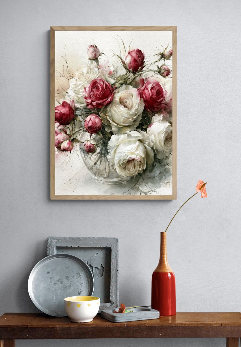 Romantic Roses Watercolor Print. — room view 3