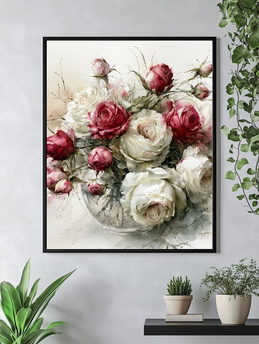 Romantic Roses Watercolor Print. — room view 4