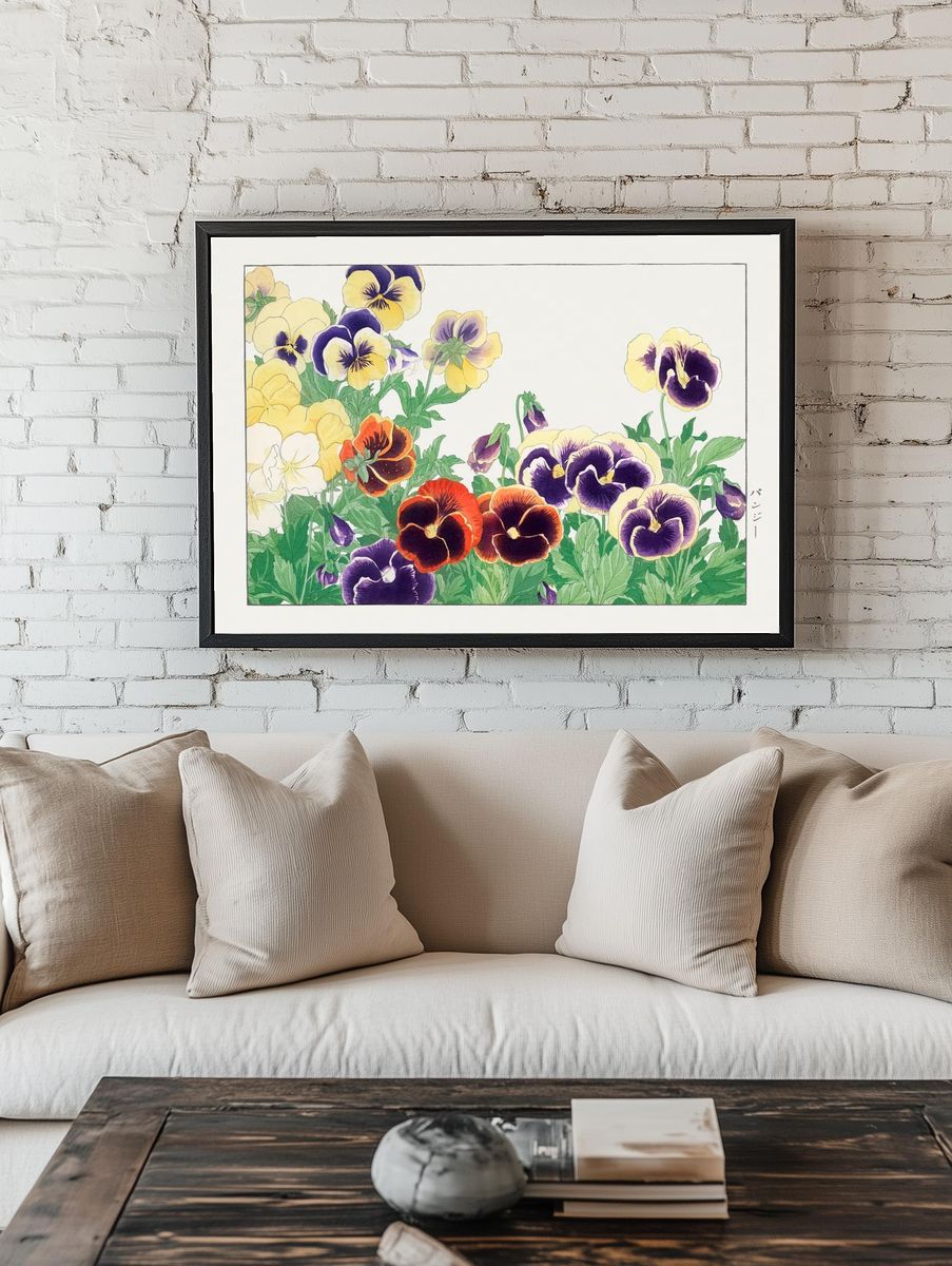 Vintage pansy flower, ukiyo e. room preview