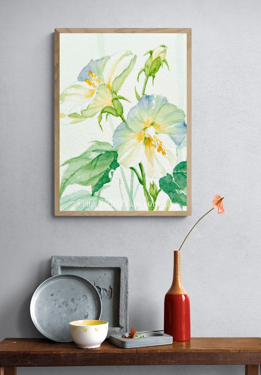 White Lily Watercolor Print. — room view 3