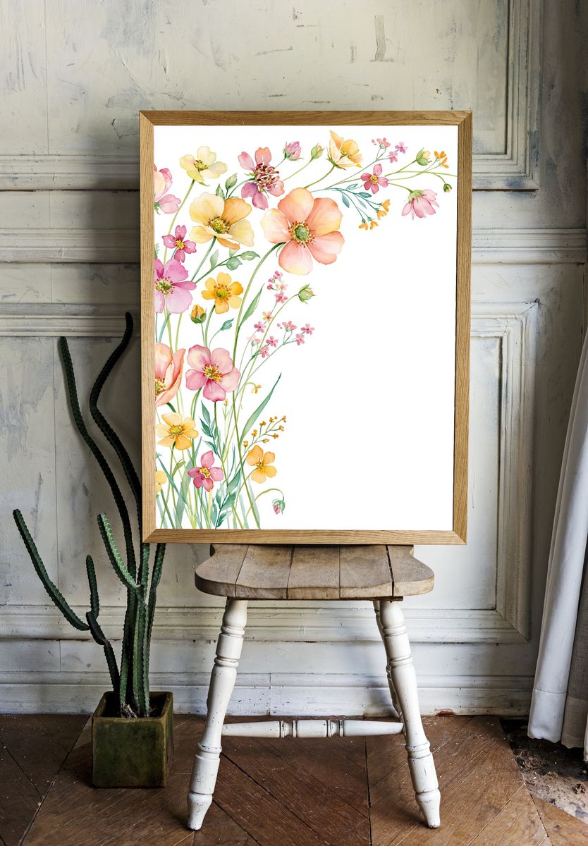 Wildflower Bouquet Watercolor Poster. — room view 1
