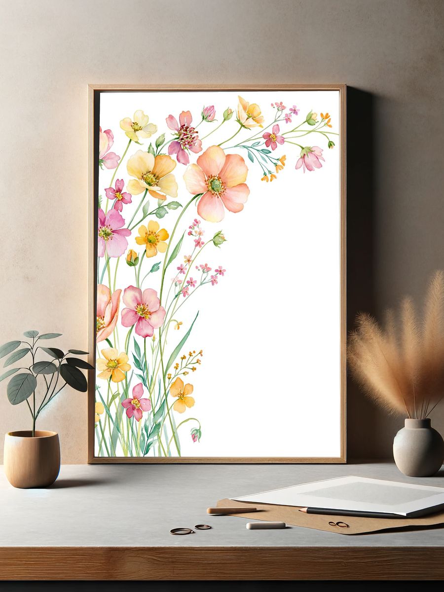 Wildflower Bouquet Watercolor Poster. — room view 2