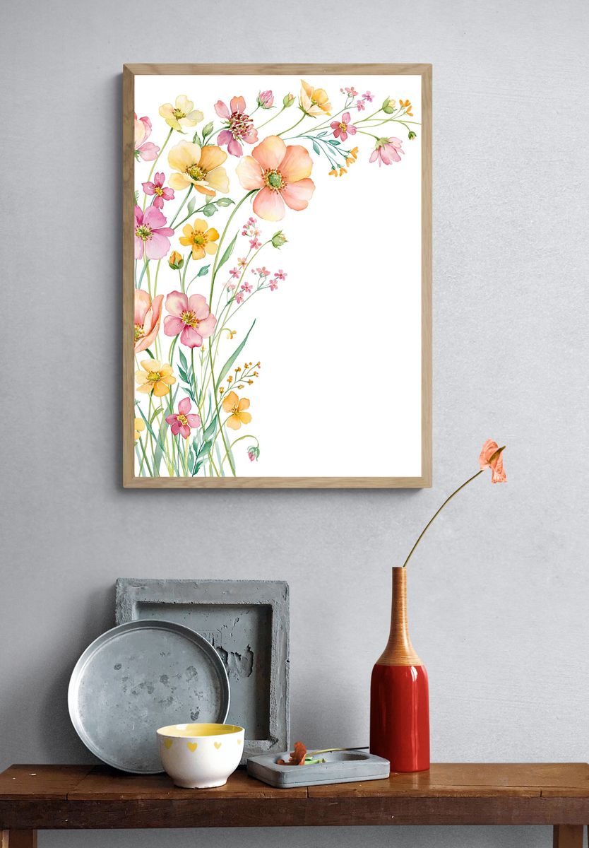 Wildflower Bouquet Watercolor Poster. — room view 3