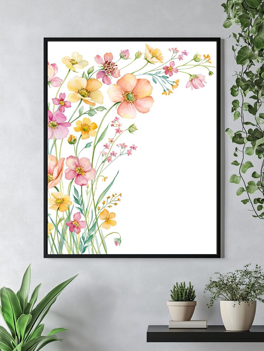Wildflower Bouquet Watercolor Poster. — room view 4