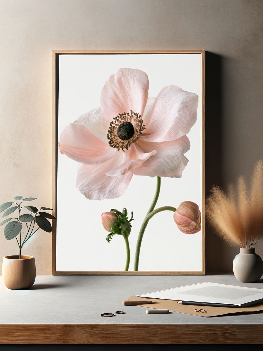 Pink Anemone Botanical Print. — room view 2