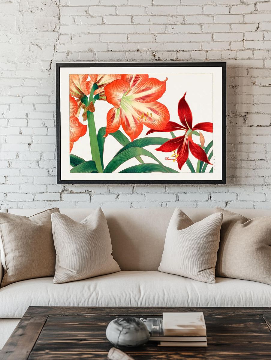 Vintage amaryllis flower, ukiyo e. room preview
