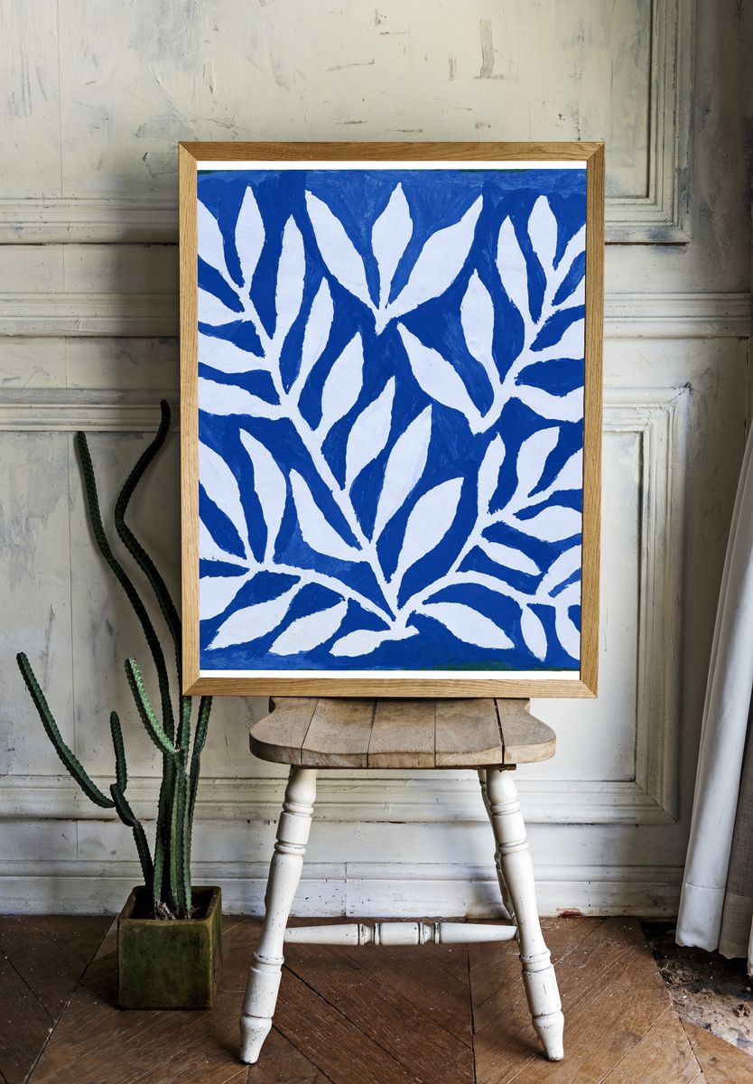 Blue Leaf Pattern Poster. — room view 1