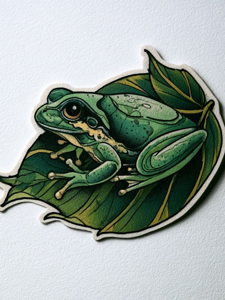 Green Tree Frog Botanical Print. poster detail