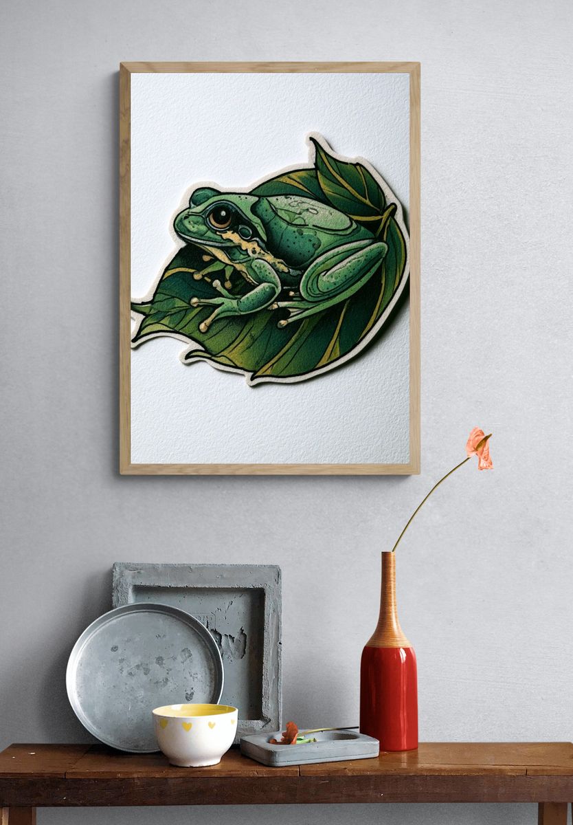 Green Tree Frog Botanical Print. — room view 3