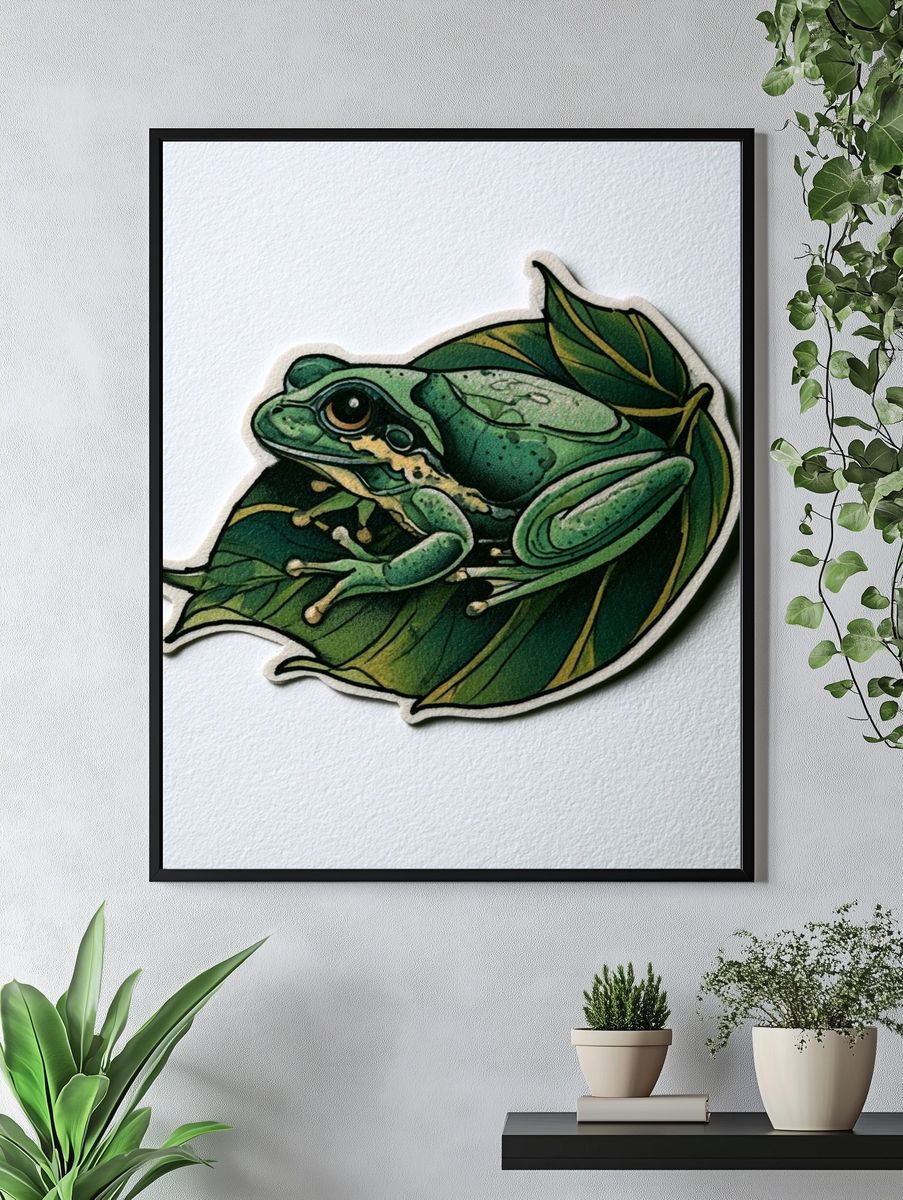 Green Tree Frog Botanical Print. — room view 4