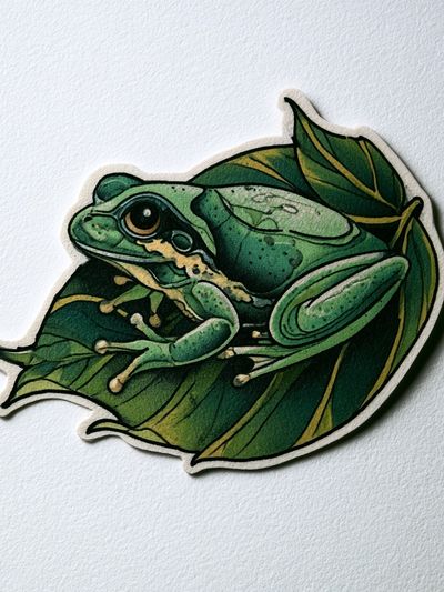 Green Tree Frog Botanical Print. poster print