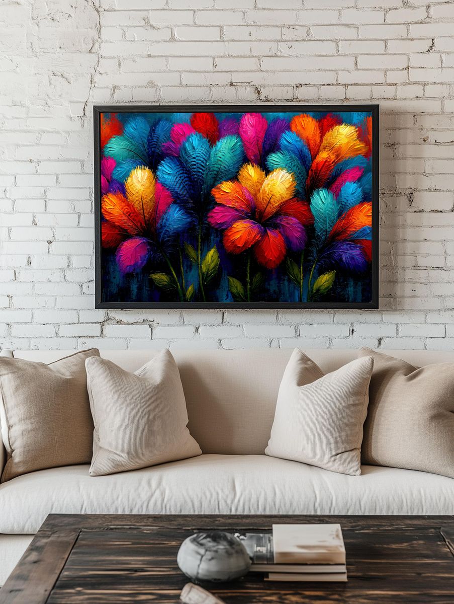 Colorful Feather Bouquet Print. — room view 1