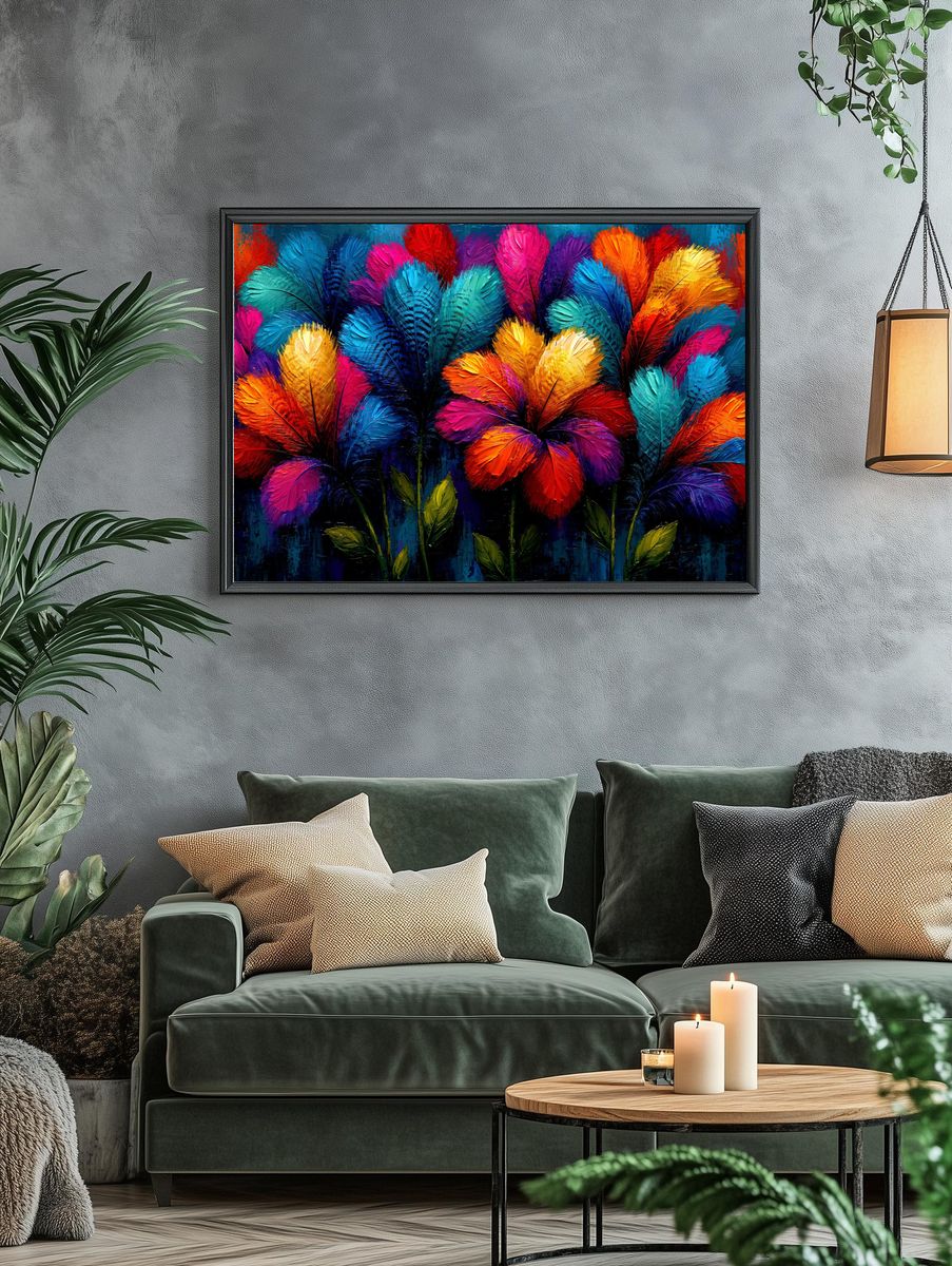 Colorful Feather Bouquet Print. — room view 4