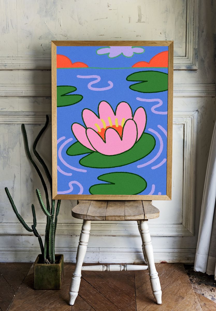 Lily Pad Pond Illustration Poster. — room view 1
