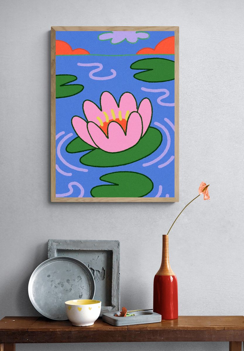 Lily Pad Pond Illustration Poster. — room view 3