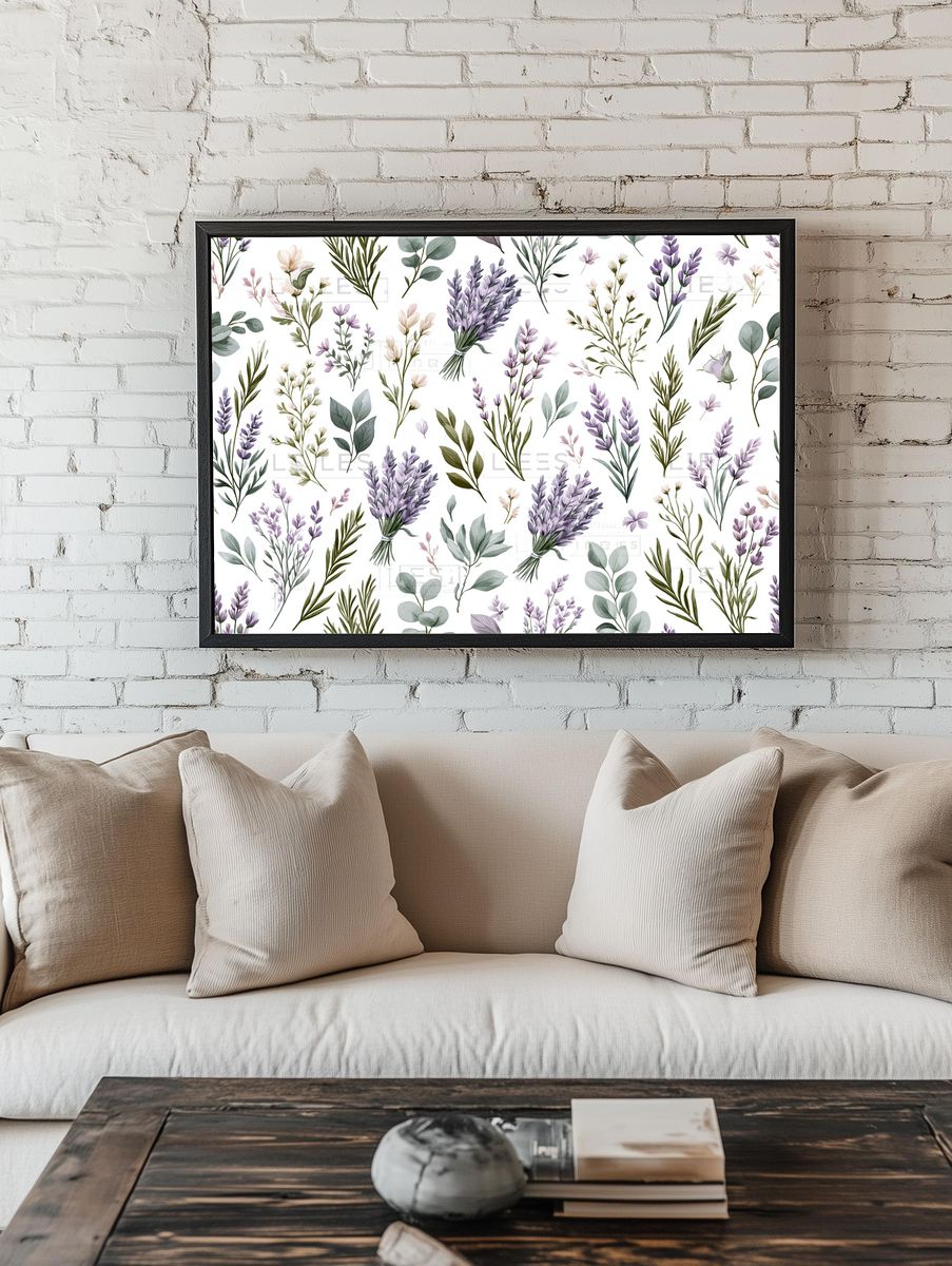 Lavender Botanical Pattern Print. — room view 1