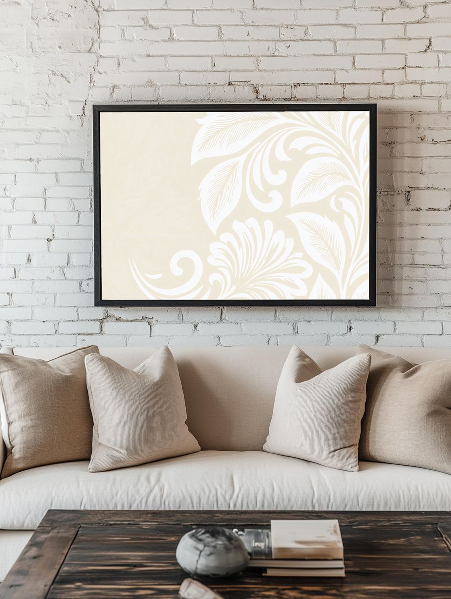 Cream Palm Leaf Pattern Poster. — room view 1