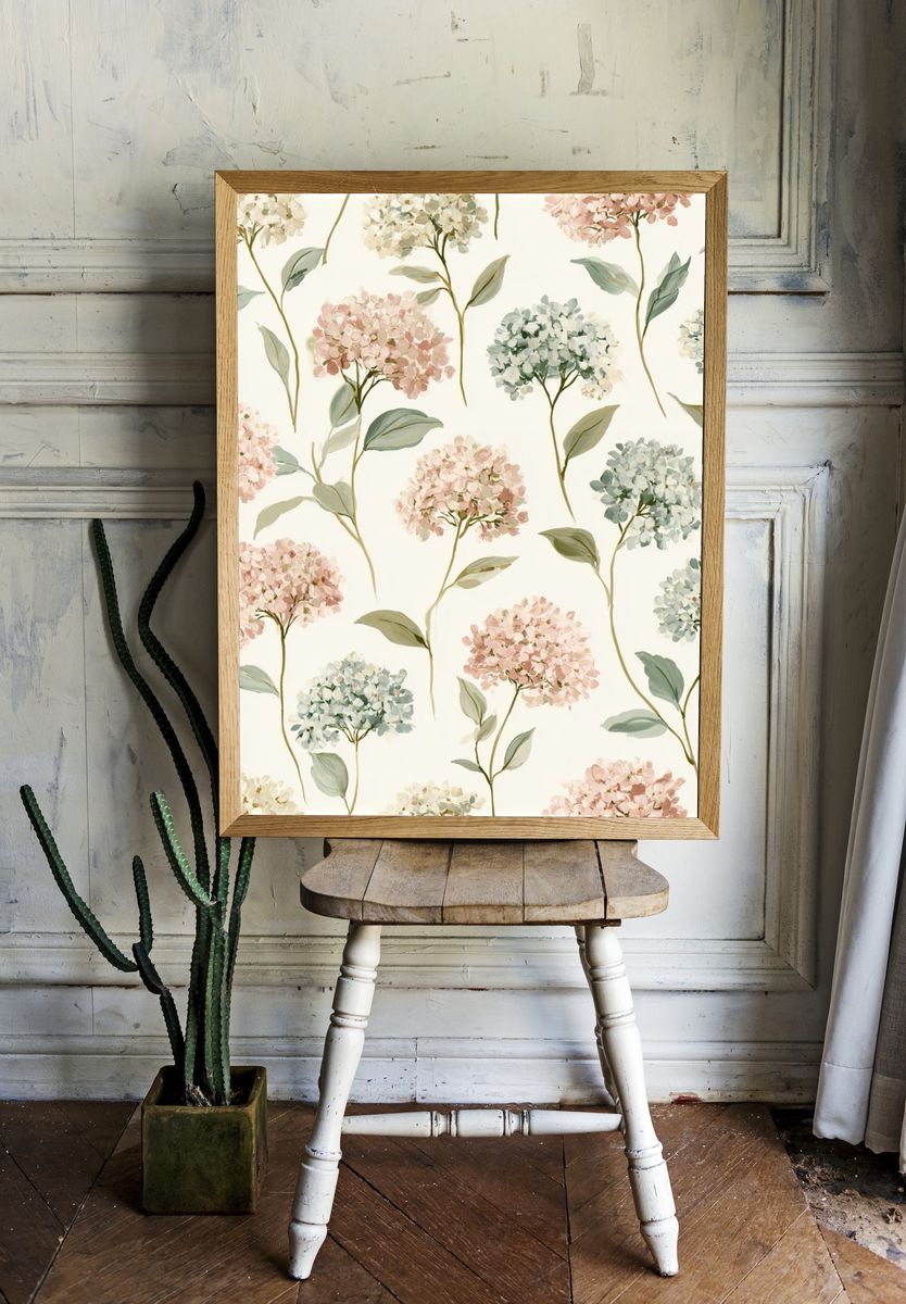 Hydrangea Bloom Botanical Print. — room view 1