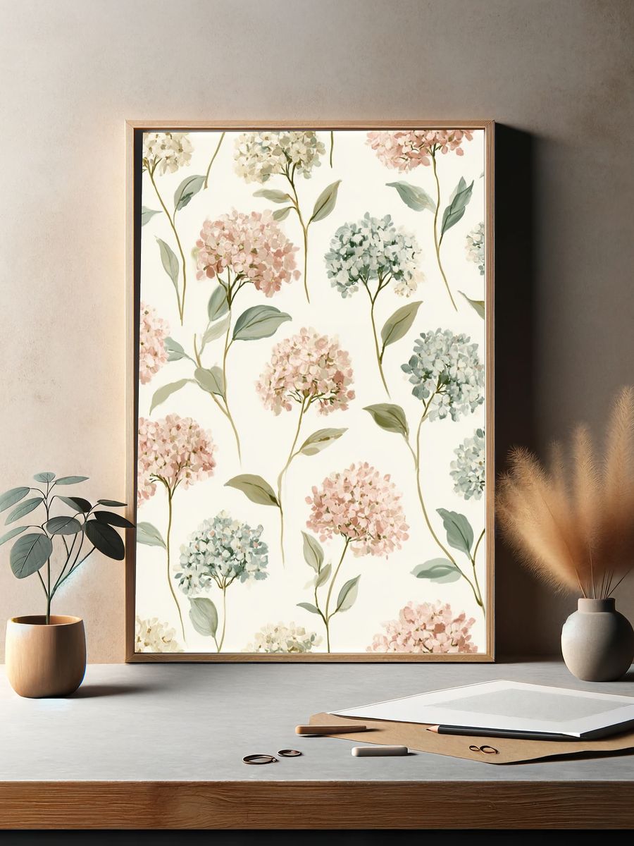 Hydrangea Bloom Botanical Print. — room view 2