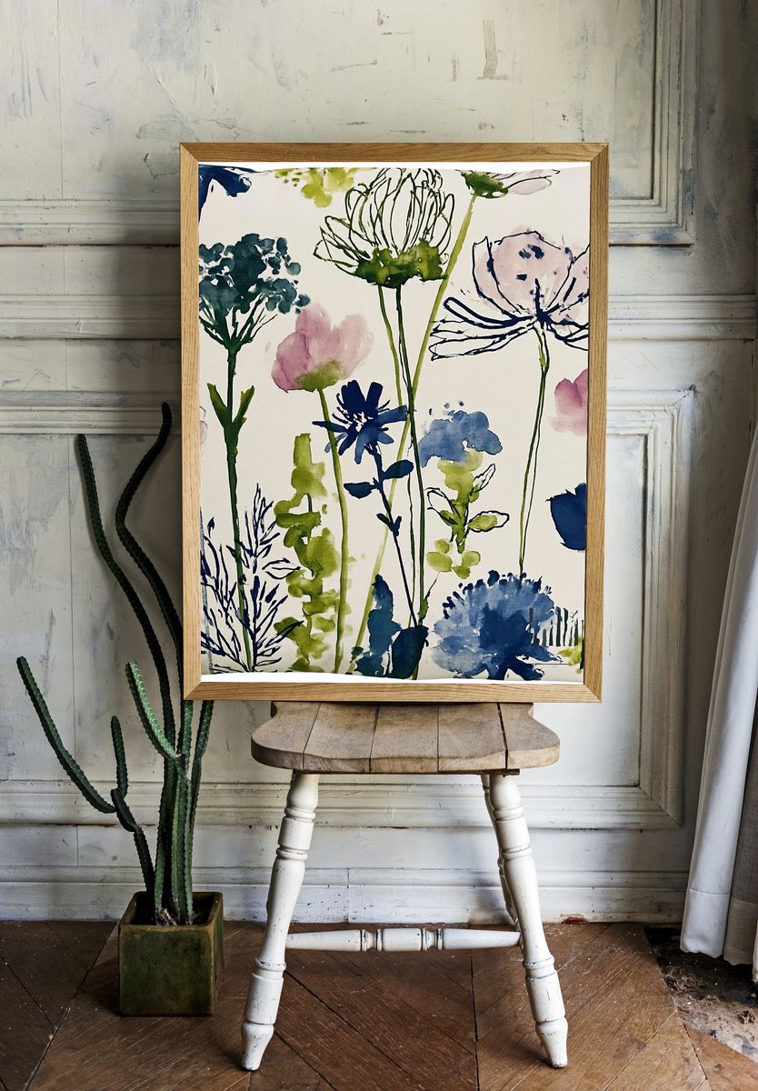 Wildflower Meadow Watercolor Poster. — room view 1