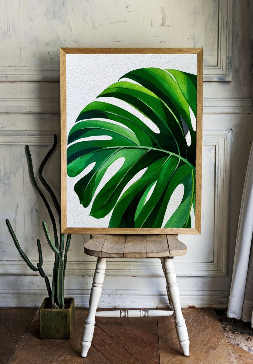 Monstera Leaf Botanical Print. — room view 1