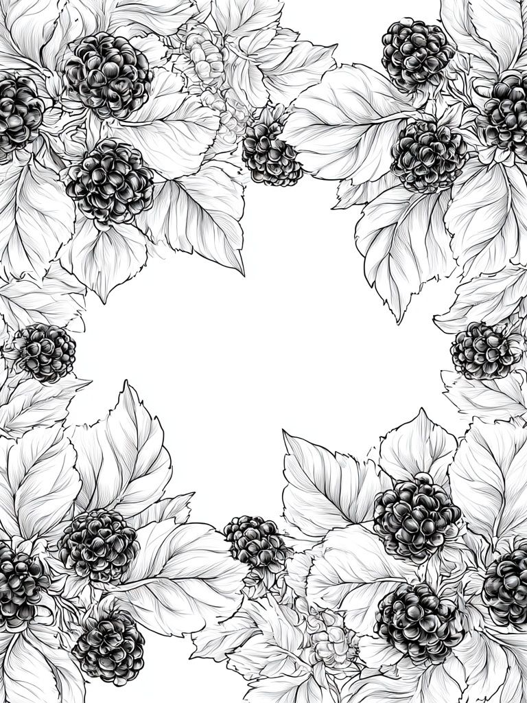 Blackberry Floral Wreath Print. poster — botanical art