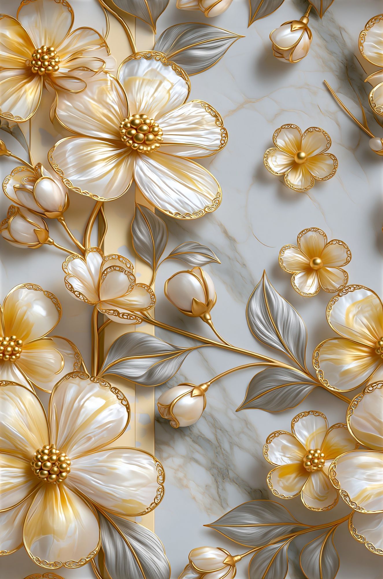 Golden Floral Relief Poster. poster detail