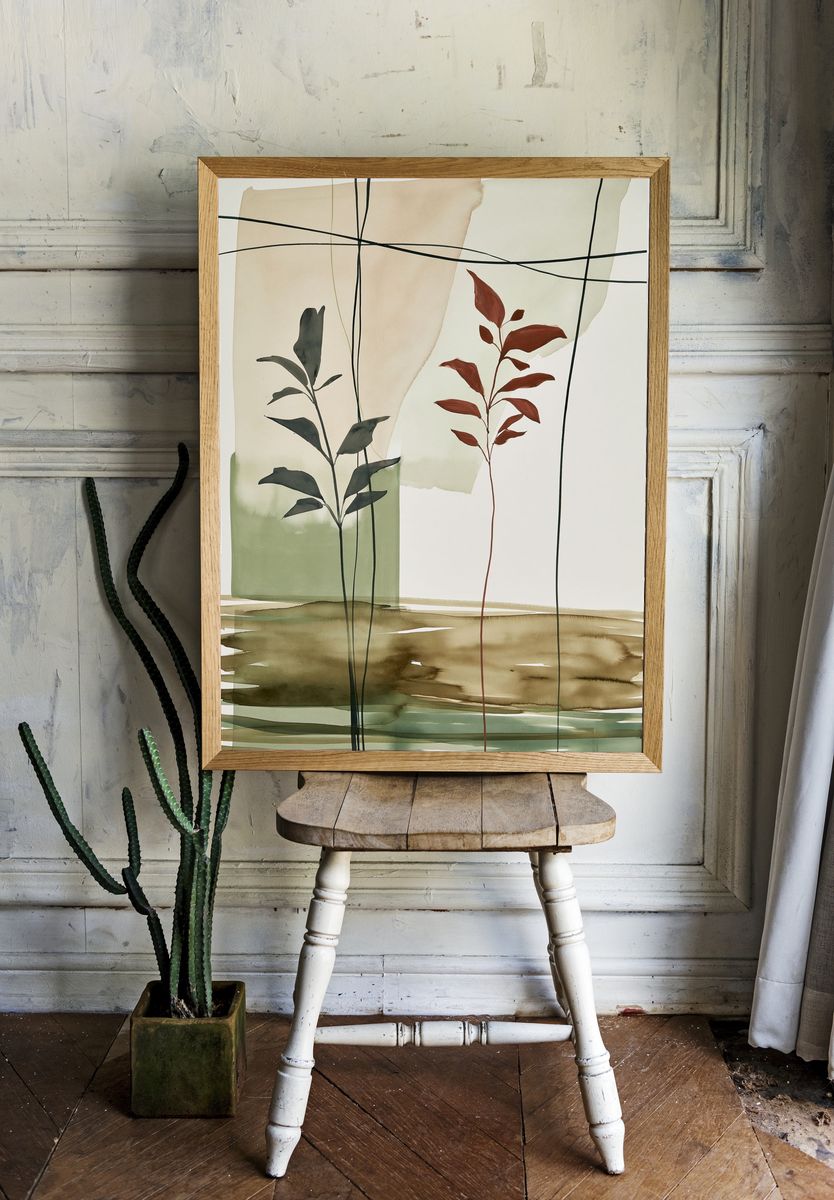 Botanical Abstract Watercolor Poster. — room view 1