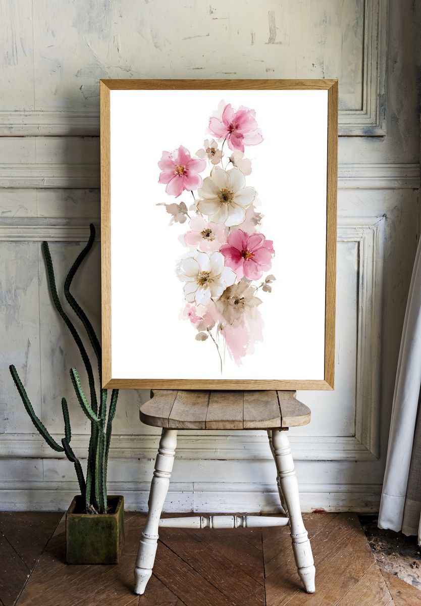 Blush Cherry Blossom Watercolor Poster. — room view 1