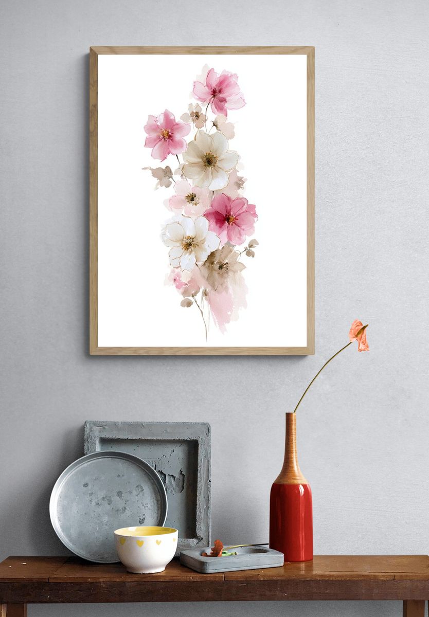Blush Cherry Blossom Watercolor Poster. — room view 3
