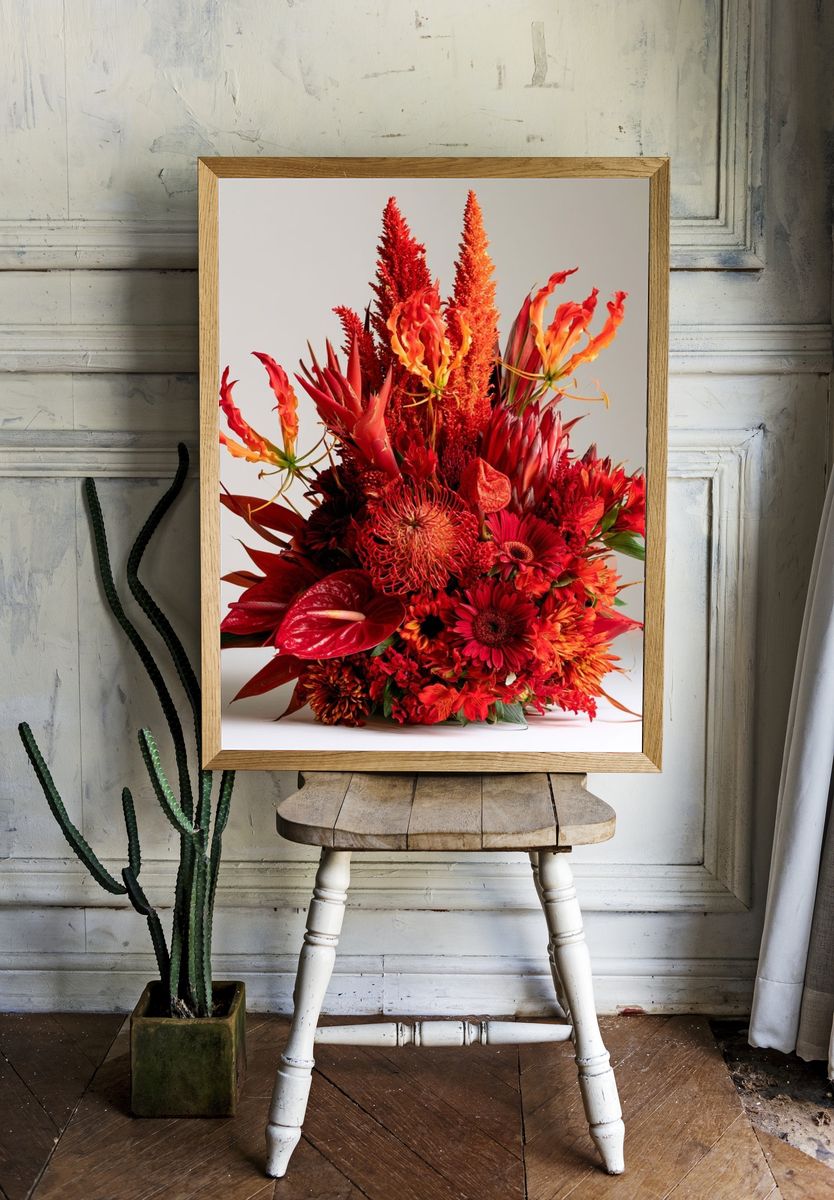 Crimson Floral Bouquet Photography Poster. — room view 1