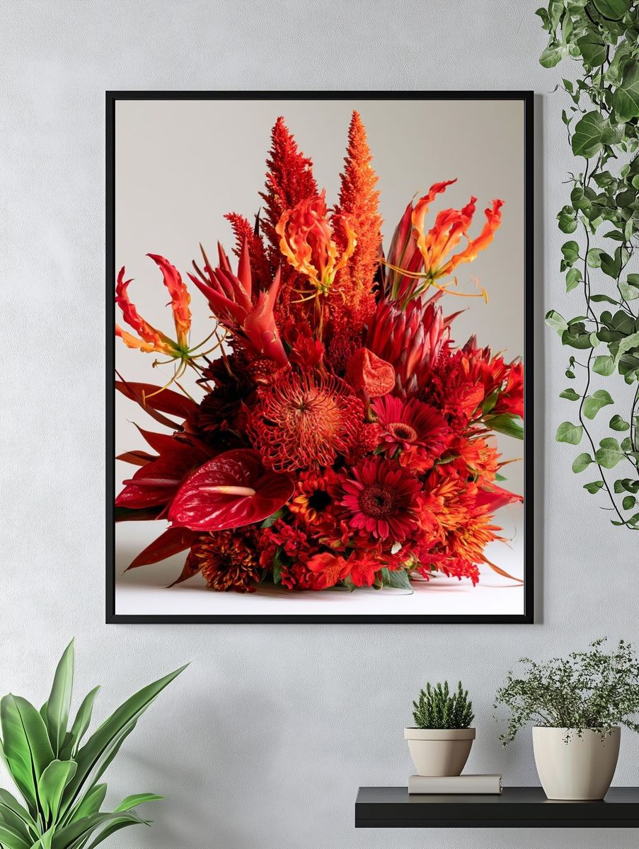 Crimson Floral Bouquet Photography Poster. — room view 4