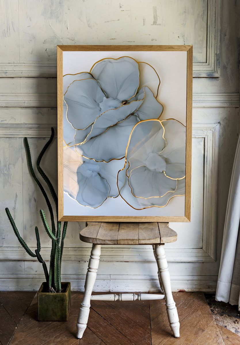 Blue Floral Abstract Poster. room preview