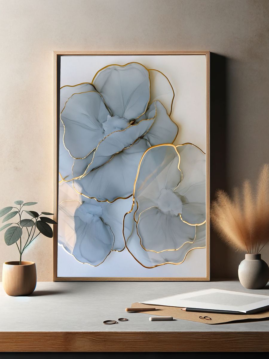 Blue Floral Abstract Poster. — room view 2