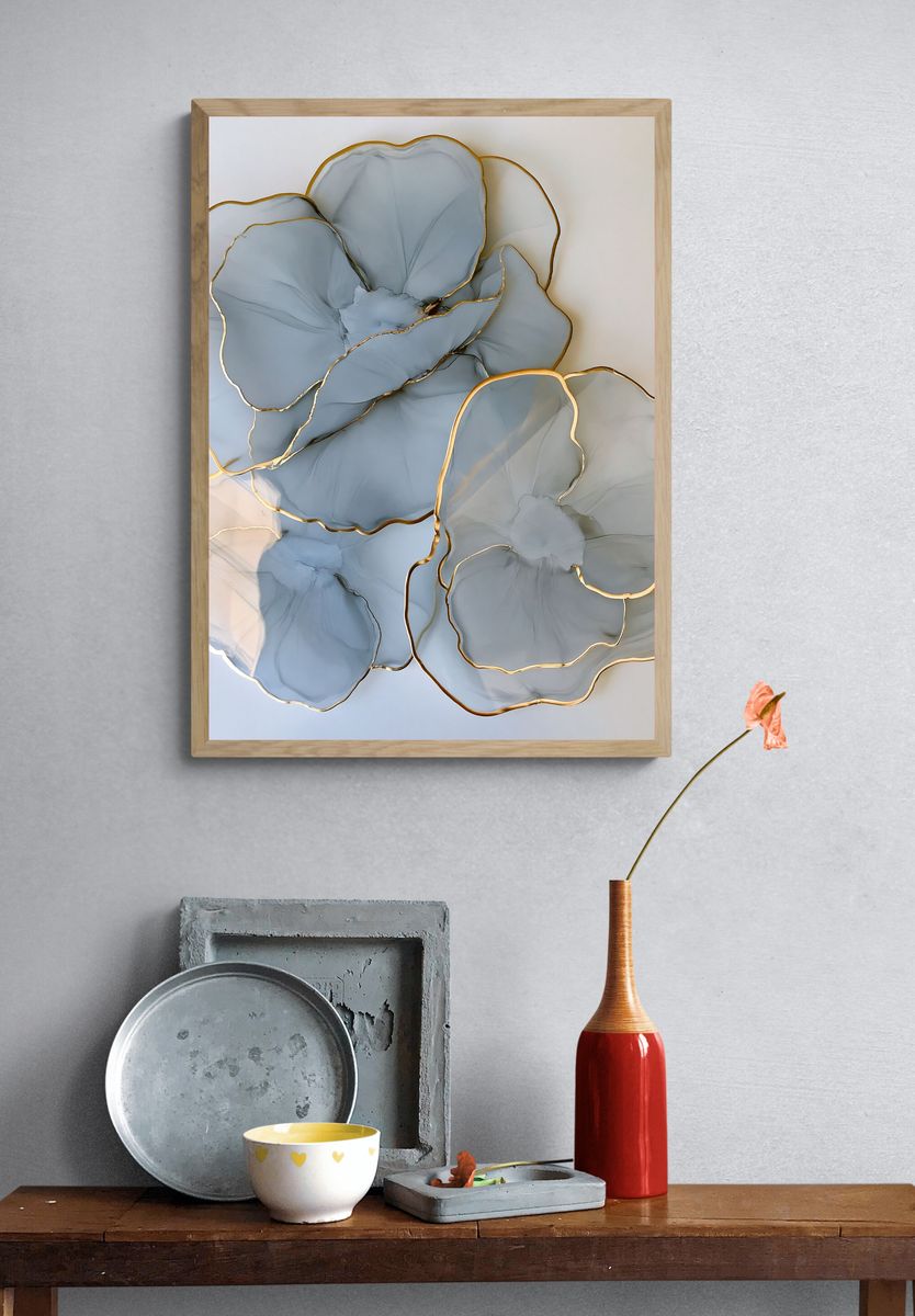 Blue Floral Abstract Poster. — room view 3